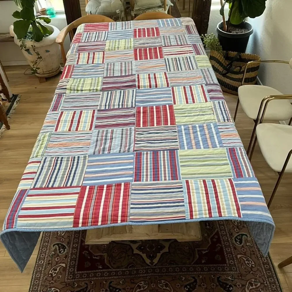 Handmade Patchwork Striped Reversible Quilt 69